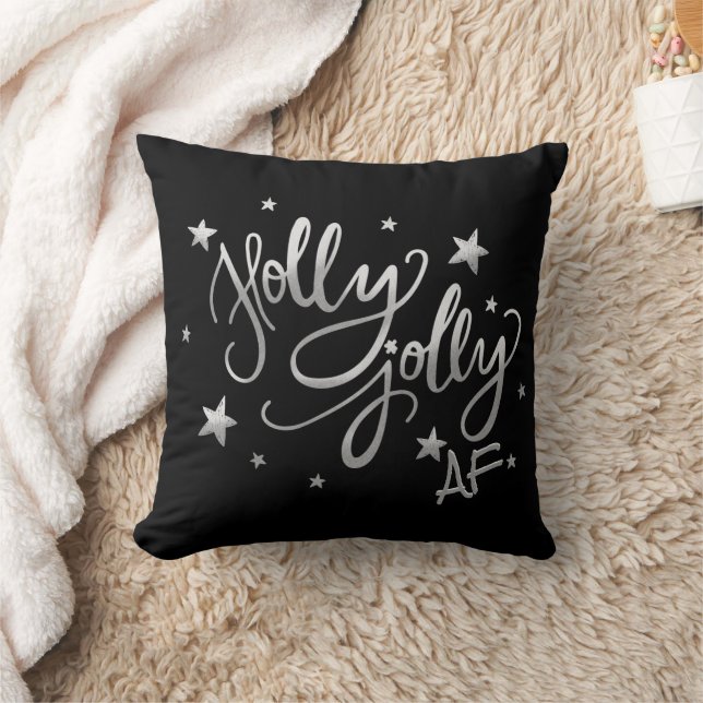 Coussin Holly Jolly AF | Shiny Faux Foil Script noir (Couverture)