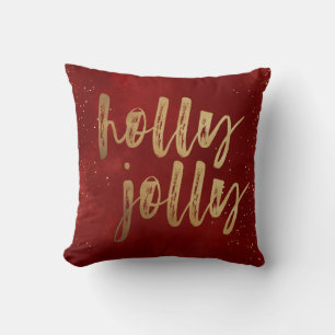 Coussin Holly Jolly faux feuil brush script vacances