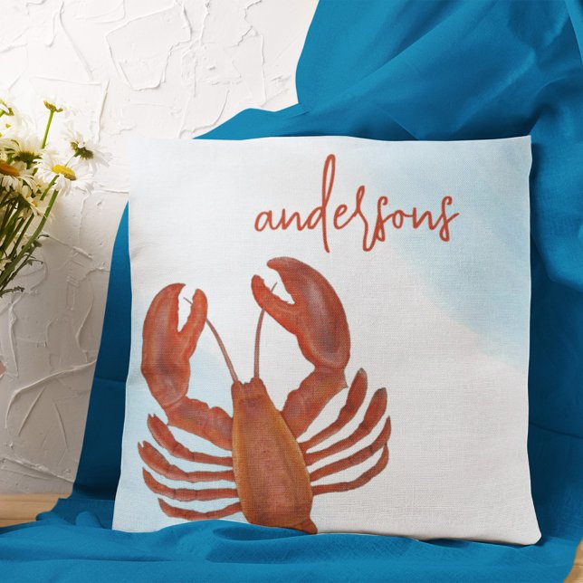 Coussin Homard rouge nautique Nom de famille personnalisé (Créateur téléchargé)