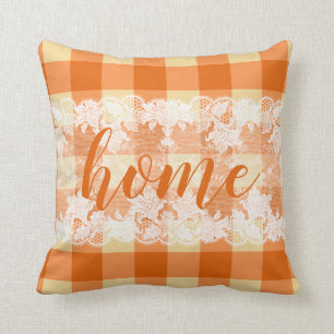 Coussin Home script en vichy orange motif de ferme
