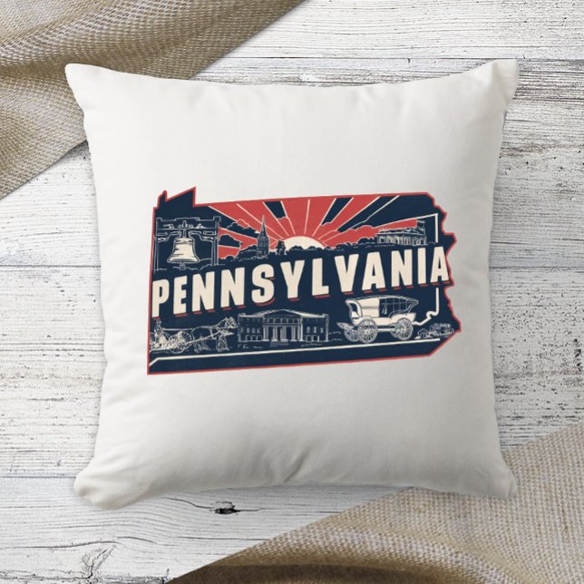 Coussin Home State Retro Color Pennsylvanie (Créateur téléchargé)