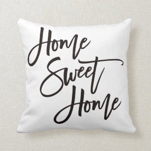 Coussin Home Sweet Home Élégant noir Script blanc