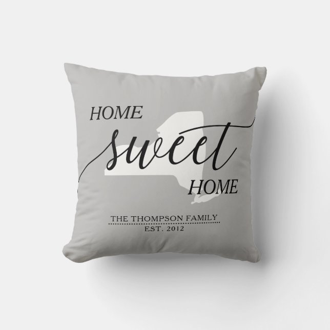 Coussin Home Sweet Home NY Nom de famille Lancer l'oreille (Recto)