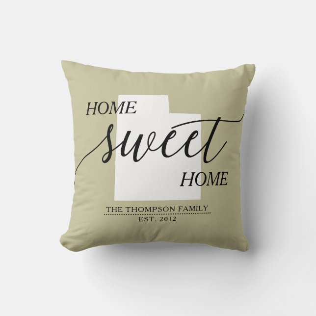 Coussin Home Sweet Home UT État Famille Nom de famille Lan (Recto)