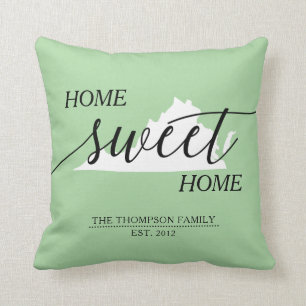 Coussin Home Sweet Home VA State Nom de famille Lancer l'o
