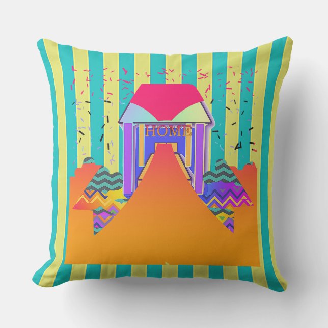 Coussin Home Yellow Aqua Stripe (Recto)