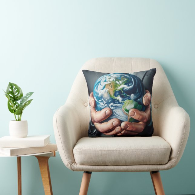 Coussin Homme d'affaires tenant la planète Terre (Chaise)