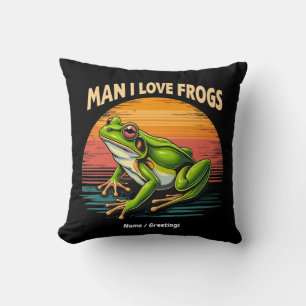 Coussin Homme drôle J'aime les grenouilles Retro Amateurs 