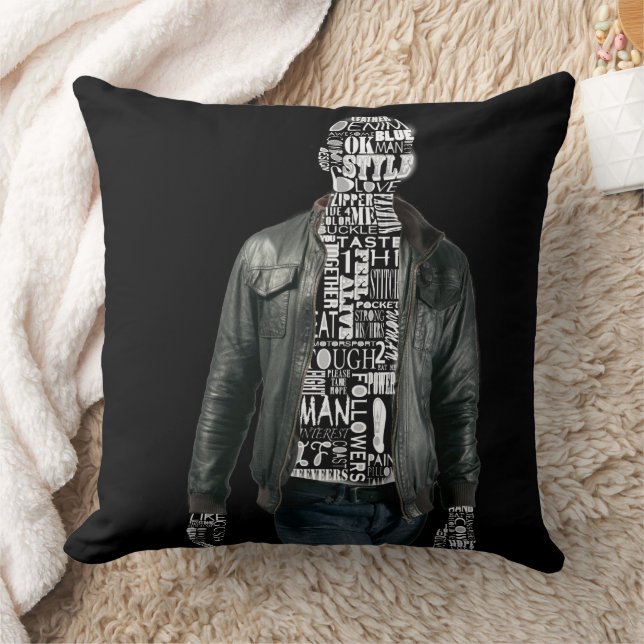 Coussin Homme en Cuir Veste & Jeans Noir Blanc (Couverture)