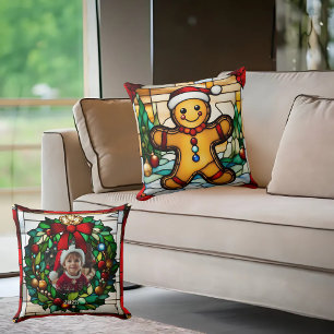 Coussin Homme en pain d'épices de Noël Faux vitrail