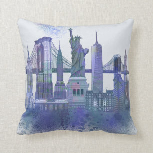 Coussin Horizon de New York - bleu d'aquarelle