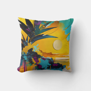 Coussin Horizon Doré – Coucher de soleil tropical abstrait