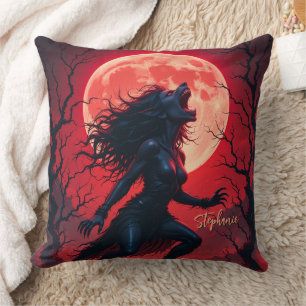 Coussin Horreur Halloween Werewolf Lady Pleine lune