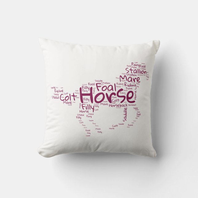 Coussin Horse Word Cloud Design unique en Maroon (Recto)