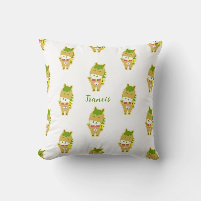 Coussin Horse Year Lucky Cute Personalized Throw Pillow (Recto)