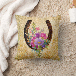 Coussin Horseshoe Rustique Aquarelle Florale Bonne chance