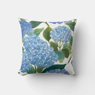 Coussin Hortensia Bleu Floral Aquarelle Côté Mer