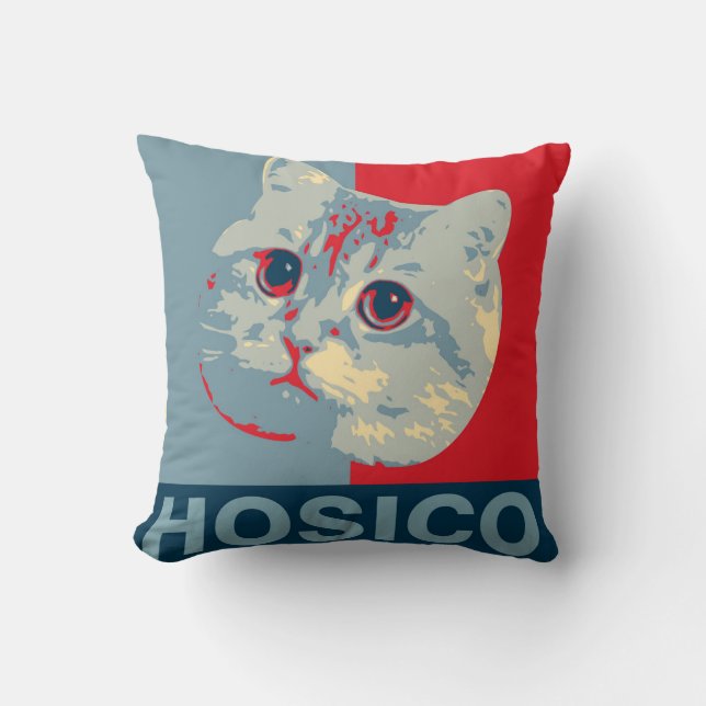 Coussin Hosico - Illustration Bleu Rouge (Recto)