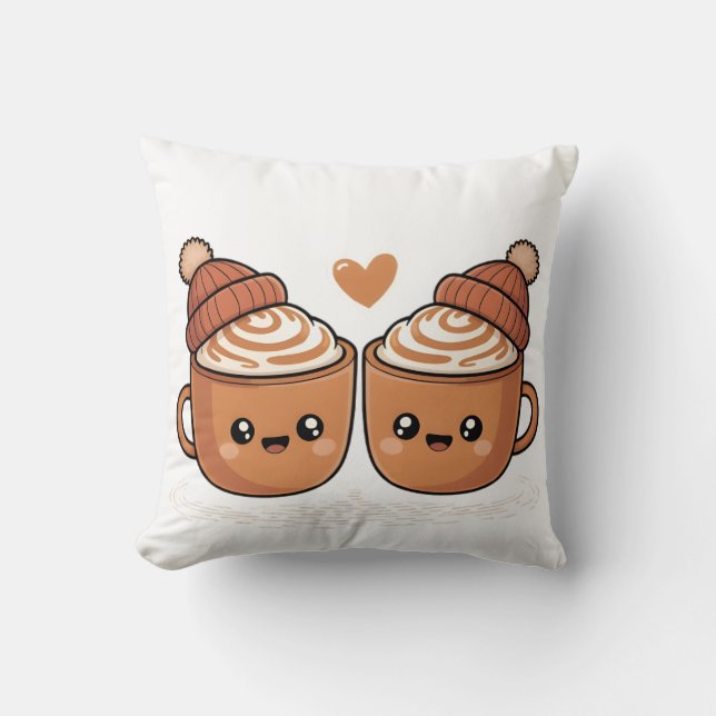 Coussin Hot Cocoa Couple Pillow – Cute Cozy Winter Décor (Recto)