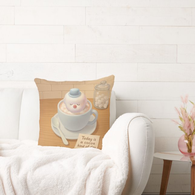 Coussin Hot Cocoa Day: Smiling Bichon Marshmallow Art (Canapé)