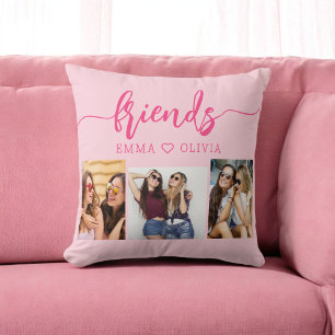 Coussin Hot Pink Friends 3 Photo Friendship Collage