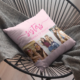 Coussin Hot Pink Sisters 3 Photo Collage Keepsaké cadeau