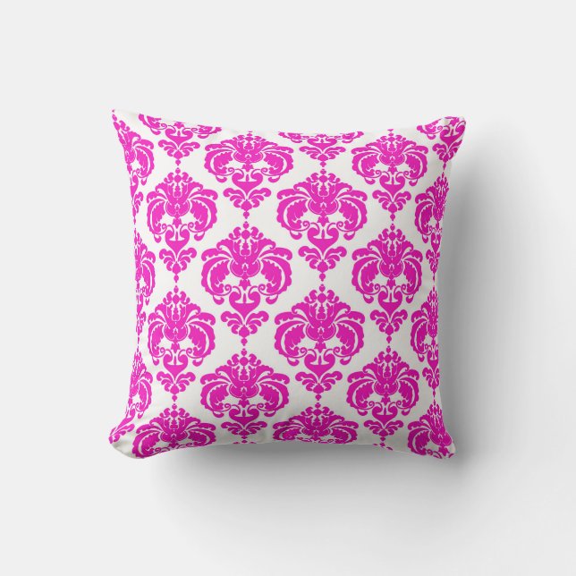 Coussin Hot rose blanc Damask Chic moderne élégant Motif (Recto)