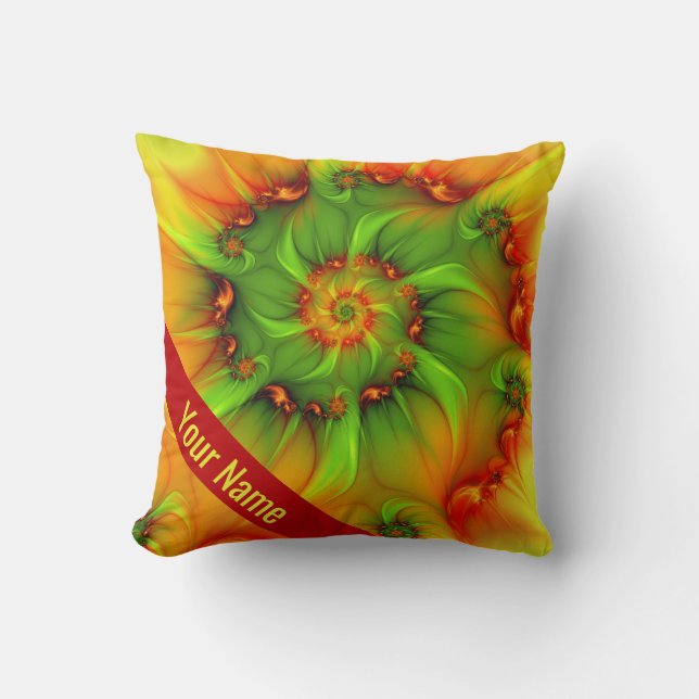 Coussin Hot Summer Green Orange Art Abstrait Colorful Nom (Recto)