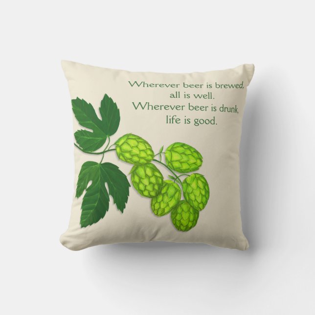 Coussin Houblon fleur et carreau de citation de bière (Recto)