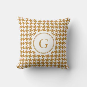 Coussin Houndstooth en or classique élégant avec monogramm