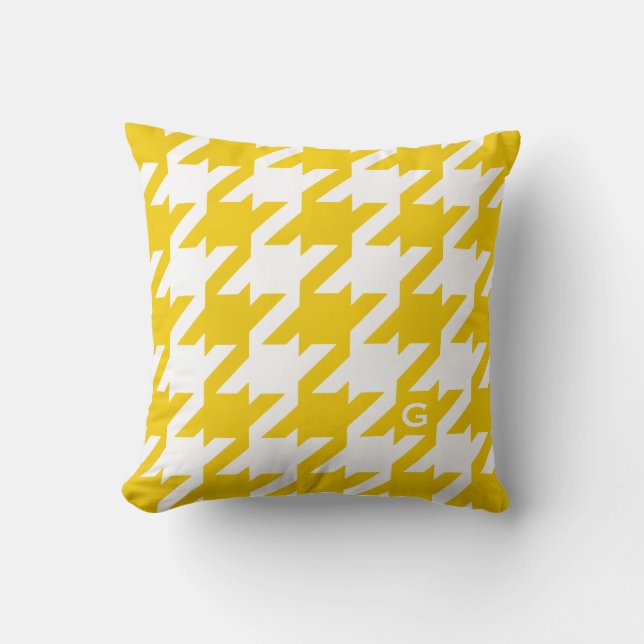 Coussin Houndstooth jaune moderne gras avec monogramme (Recto)