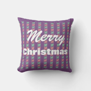 Coussin Houx de Noël rétro Rouge Vert Violet à carreaux