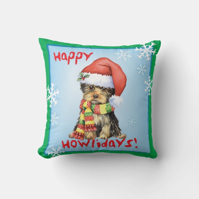 Coussin Howlidays heureux Yorkie (Recto)