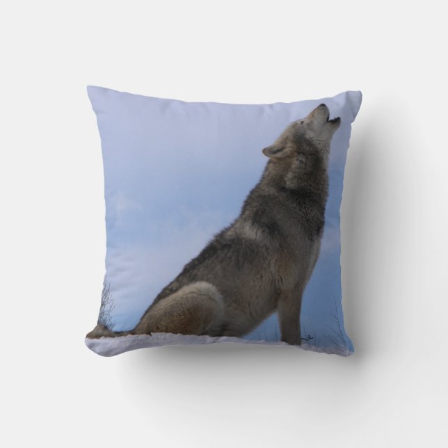 Coussin Howling Loup de bois de l'Alaska (Recto)