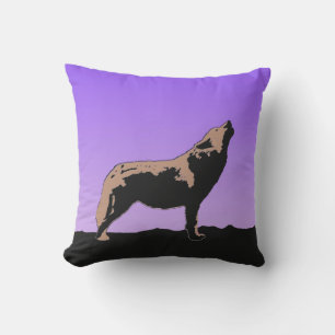 Coussin Howling Wolf at Sunset - Art faunique original