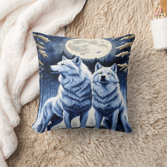 Coussin Howling Wolves Under Moonlight. (Couverture)