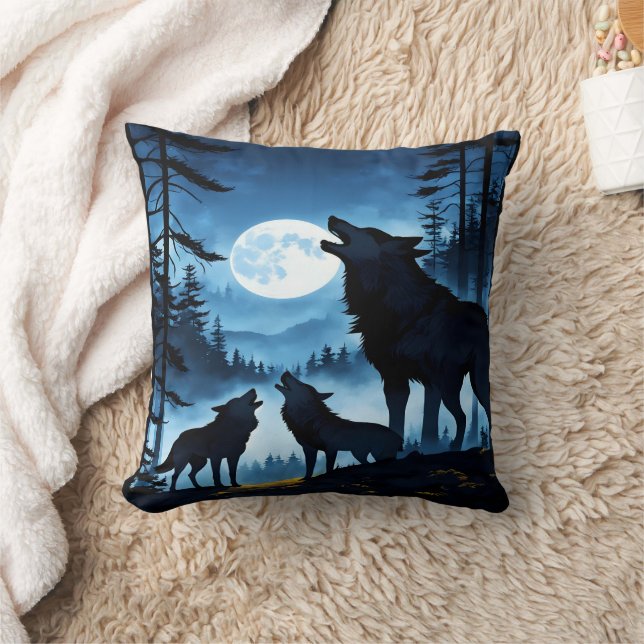 Coussin Howling Wolves Under Pleine lune. (Couverture)