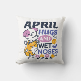 Coussin Hugs d'avril et nez mouillé - Cute chien et chat a