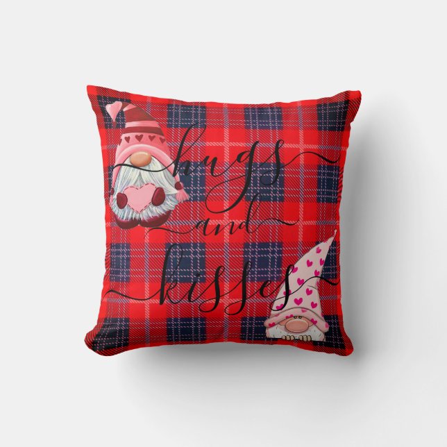 Coussin HUGS & KISSES personnalisés Gnomo Buffalo Plaid Va (Recto)