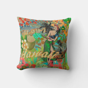 Coussin Hula Vintage Floral Graphisme Floral Hawaii
