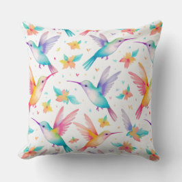 Coussin Humming bird and floral pastel watercolor pattern