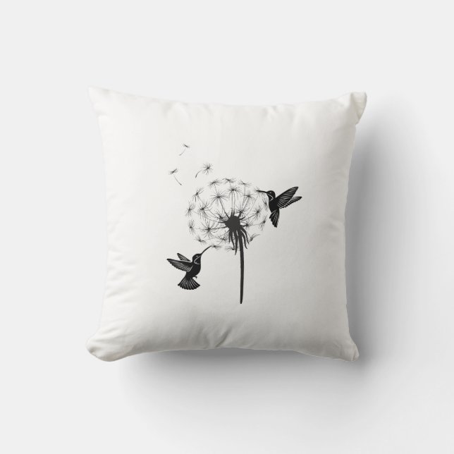 Coussin Hummingbird and Dandelion Flower Nature Art (Recto)