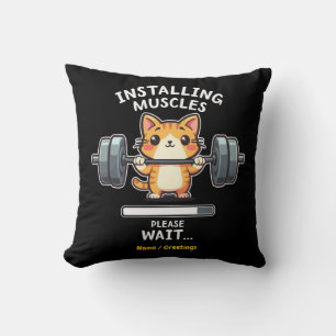Coussin Humoristique Weighlifting Chat Exercice Gym Funny
