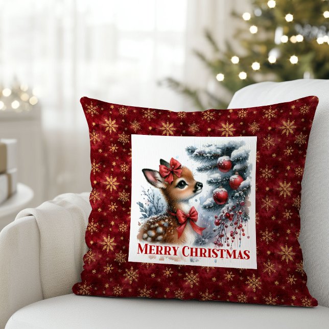 Coussin Hushed Christmas scene baby fawn Christmas pillow  (Hushed Christmas scene baby fawn Christmas pillow (51))