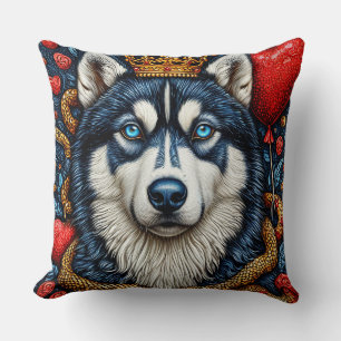 Coussin Husky Royal dans la Couronne 🐺👑 Chien Majestueux