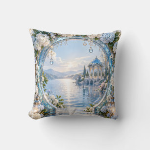 Coussin Hydrangea Azurée Porte de Lune en Verre du Jardin