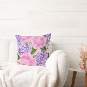 Coussin Hydrangea et motif de pivoine