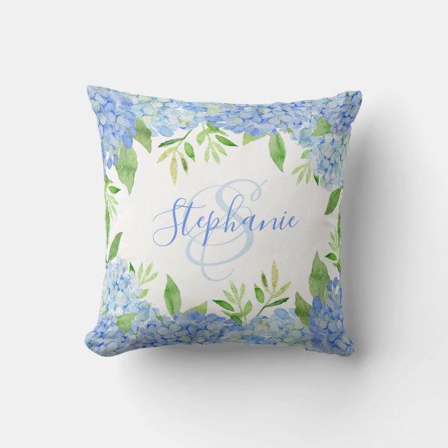 Coussin Hydrangea Floral Aquarelle Monogramme (Recto)