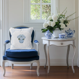 Coussin Hydrangea Grandmillennial bleu en Chinoiserie 