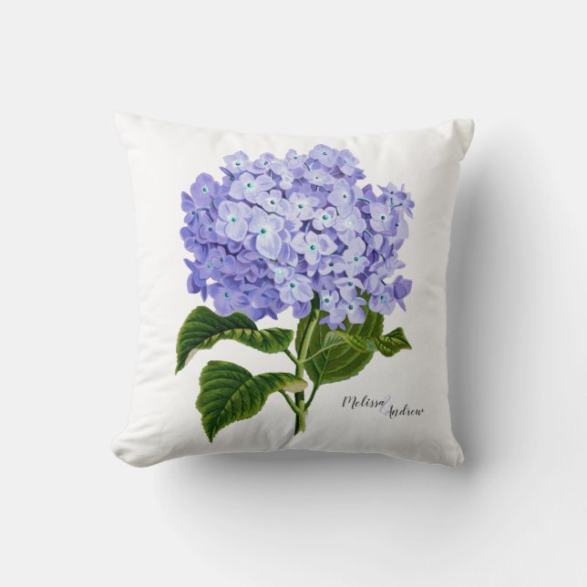 Coussin Hydrangea Lavande Fleur Botanique Personnalisée (Recto)